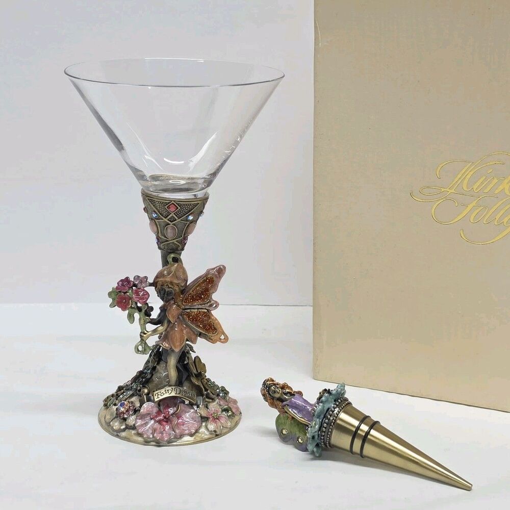 KIRKS FOLLY FAIRY DREAM Martini GOBLET Glass And Bottle Stopper Set In Box